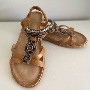 NWOT Summer Sandals with Rhinestones. Ankle Strap and Comfy Open Toe.